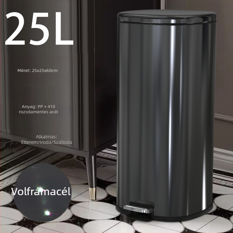 25 literes rozsdamentes acél konyhai szemetes pedálos fedéllel, halk működés, kereskedelmi és háztartási használatra