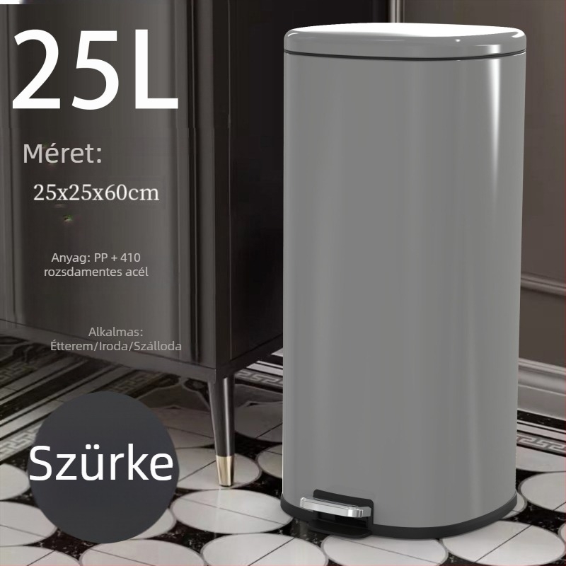 25 literes rozsdamentes acél konyhai szemetes pedálos fedéllel, halk működés, kereskedelmi és háztartási használatra