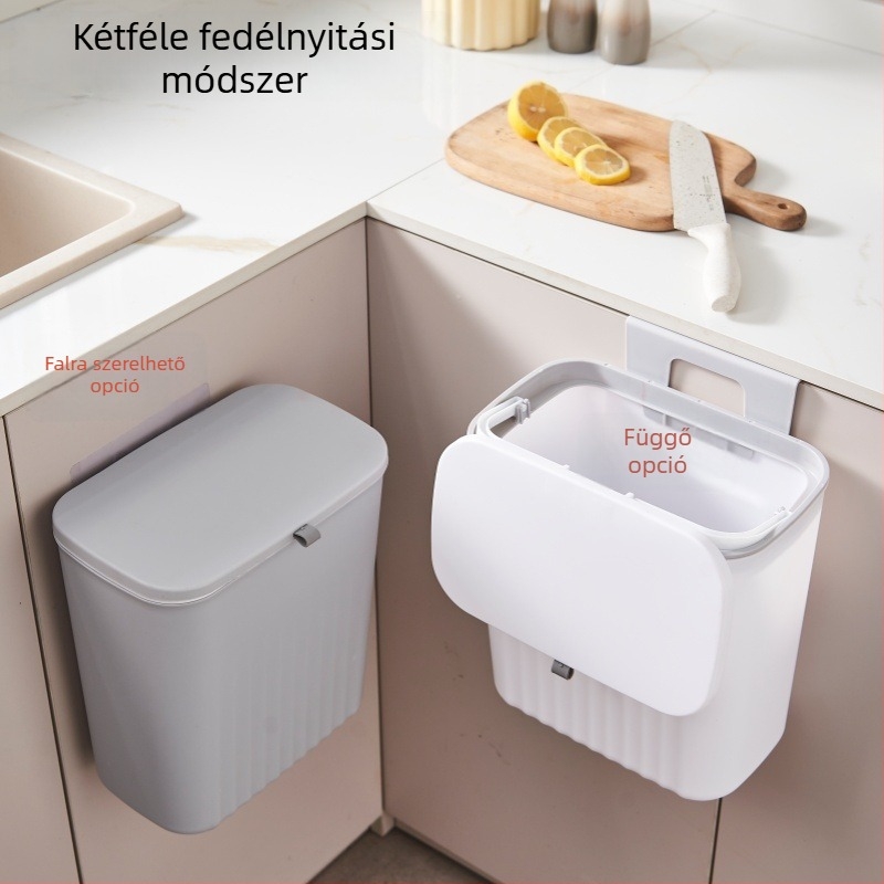 9 literes műanyag konyhai szemetes fedővel, falra szerelhető, otthoni használatra