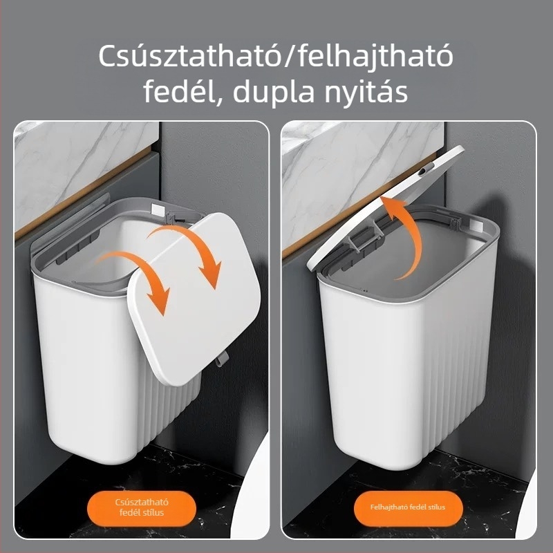 9 literes műanyag konyhai szemetes fedővel, falra szerelhető, otthoni használatra