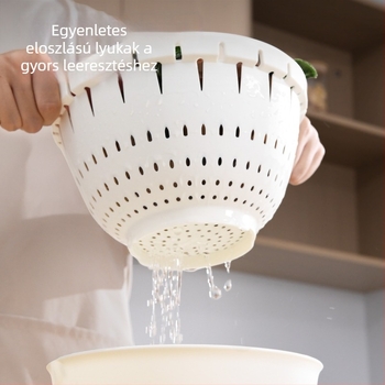 Kétszintes, multifunkcionális zöldség- és gyümölcsszívó kosár drenázs funkcióval, konyhai szűrőedény zöldségekhez és gyümölcsökhöz, gyümölcsök tál és rizsöblítő eszköz