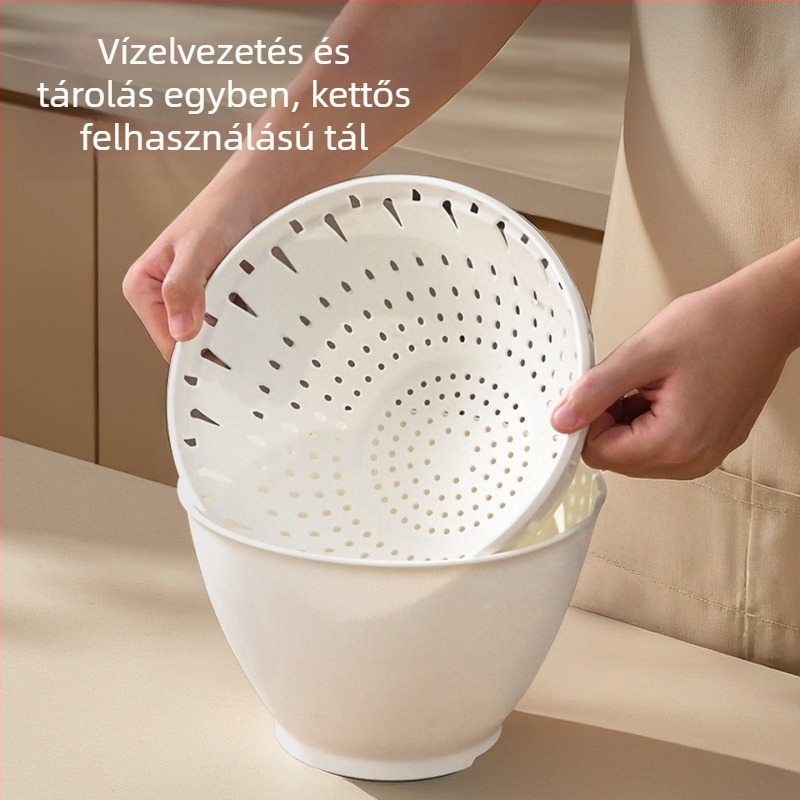 Kétszintes, multifunkcionális zöldség- és gyümölcsszívó kosár drenázs funkcióval, konyhai szűrőedény zöldségekhez és gyümölcsökhöz, gyümölcsök tál és rizsöblítő eszköz