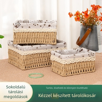 Mesterséges ratán tároló kosár íróasztalhoz vagy kávéasztalhoz, nagy kapacitású, kézzel készített, kulcsok, kozmetikumok, nassolnivalók és egyéb holmik számára
