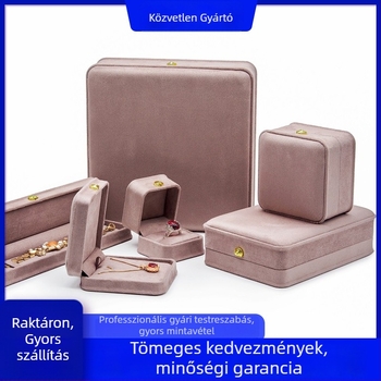 Flanell anyagú ékszerdoboz készlet – gyűrű, medál és karkötő dobozok, vintage stílus, rózsaszín