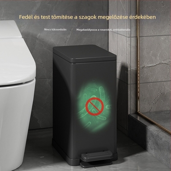 Háztartási pedálos szemetes rozsdamentes acélból, vízálló, csendes, antibakteriális, nagy kapacitású