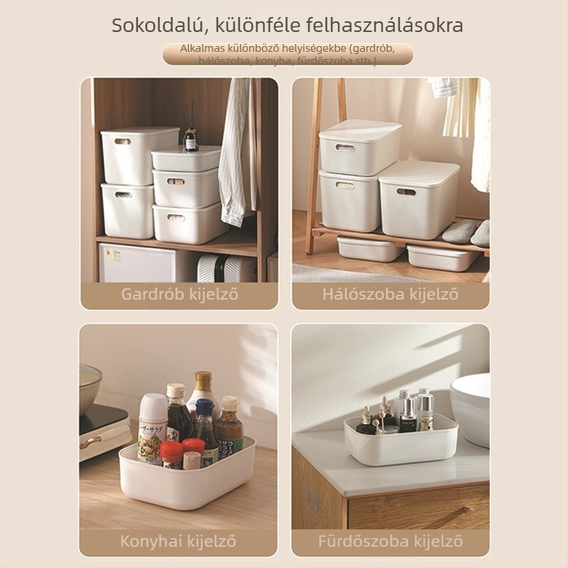 Fedéllel ellátott asztali tároló doboz, otthoni, konyhai és nappali használatra — rendező játékokhoz, nassolnivalókhoz, kozmetikumokhoz és egyéb holmikhoz