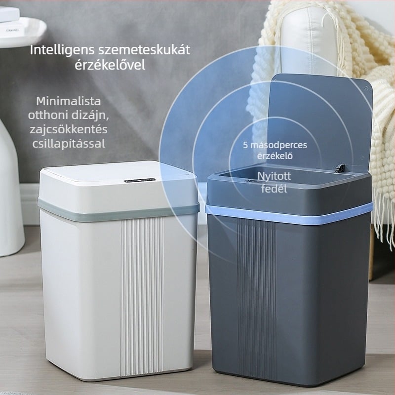 Újratölthető okos szemetes automata szenzoros fedéllel, otthon, hálószoba, nappali és fürdőszoba számára (18-25 L)