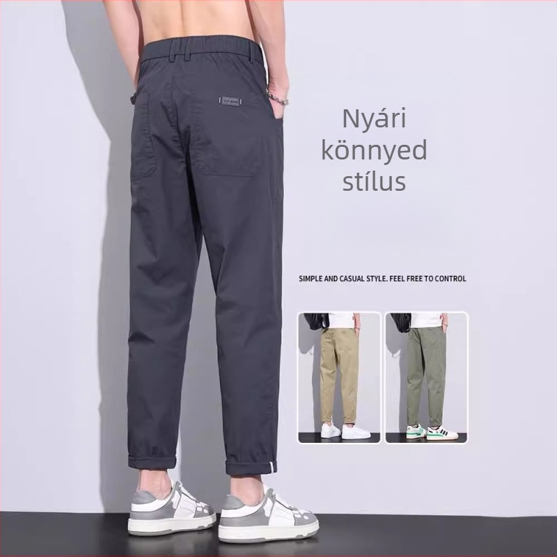 Férfi nyári könnyű nadrág, egyenes szabás, laza, cropped hossz, konikus siluett