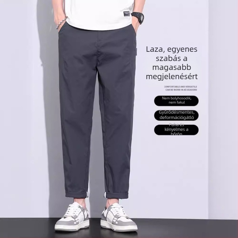 Férfi nyári könnyű nadrág, egyenes szabás, laza, cropped hossz, konikus siluett