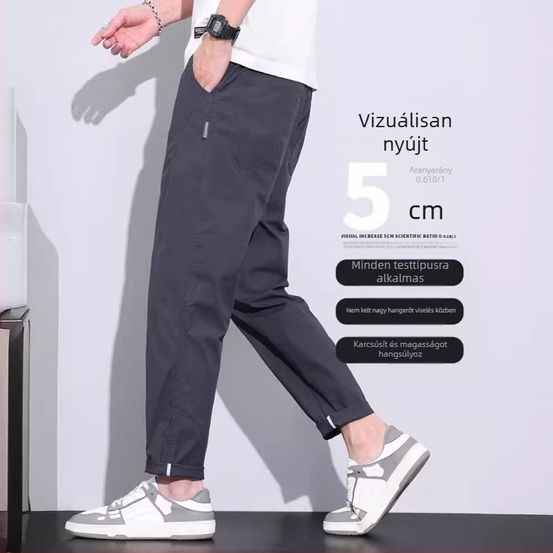 Férfi nyári könnyű nadrág, egyenes szabás, laza, cropped hossz, konikus siluett