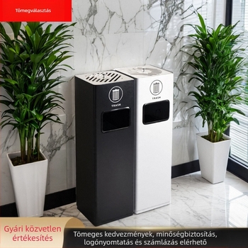 Kereskedelmi célú rozsdamentes acél szemetes, beépített hamutartóval, álló kivitel hotel-lobbihoz, liftnél, nagy kapacitású 12 liter