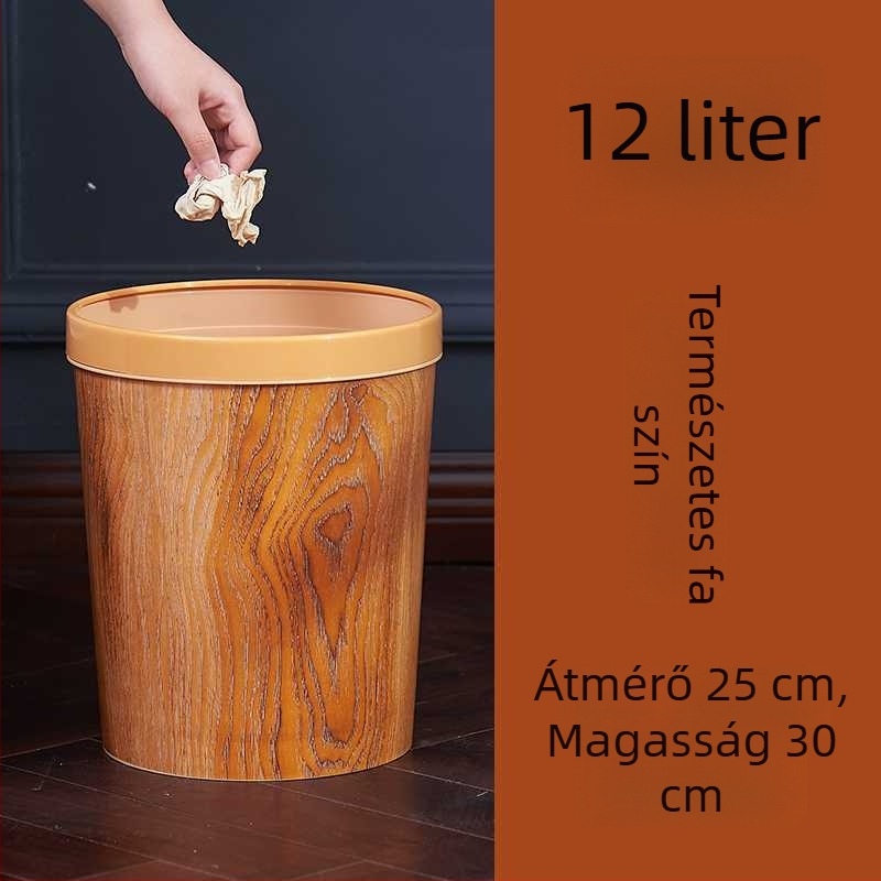 Kínai stílusú retro szemetes, nagy méretű, fedővel, fa mintázatú felülettel, otthonra, nappaliba, szállodába vagy hálószobába
