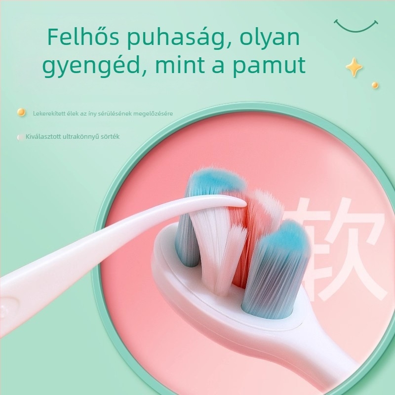 Kefu gyerekeknek szánt ultrafinú fogkefé, 0-12 éveseknek, rajzolt kis dinoszaurusz, vastag nyél, manuális, puha sörtékkel