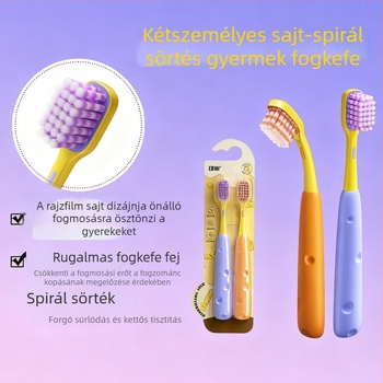 Gyerekeknek készült sajt alakú fogkefe, 2 darabos csomag, spirálisan csúszásmentes fogóval, puha sörtékkel, 6–12 éveseknek