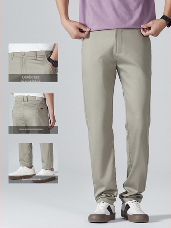 Férfi tavasz-nyári casual nadrág, könnyű ice silk keverék, egyenes szabás, üzleti-kényelmes stílus