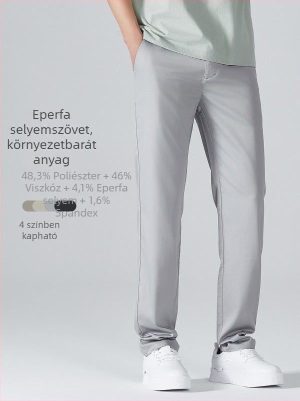 Férfi tavasz-nyári casual nadrág, könnyű ice silk keverék, egyenes szabás, üzleti-kényelmes stílus