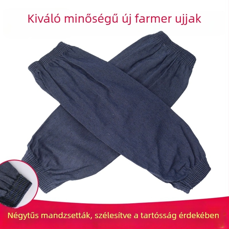Denim ujjvédők munkához, uniszex, négytűs varrással, olajálló, foltálló és kopásálló