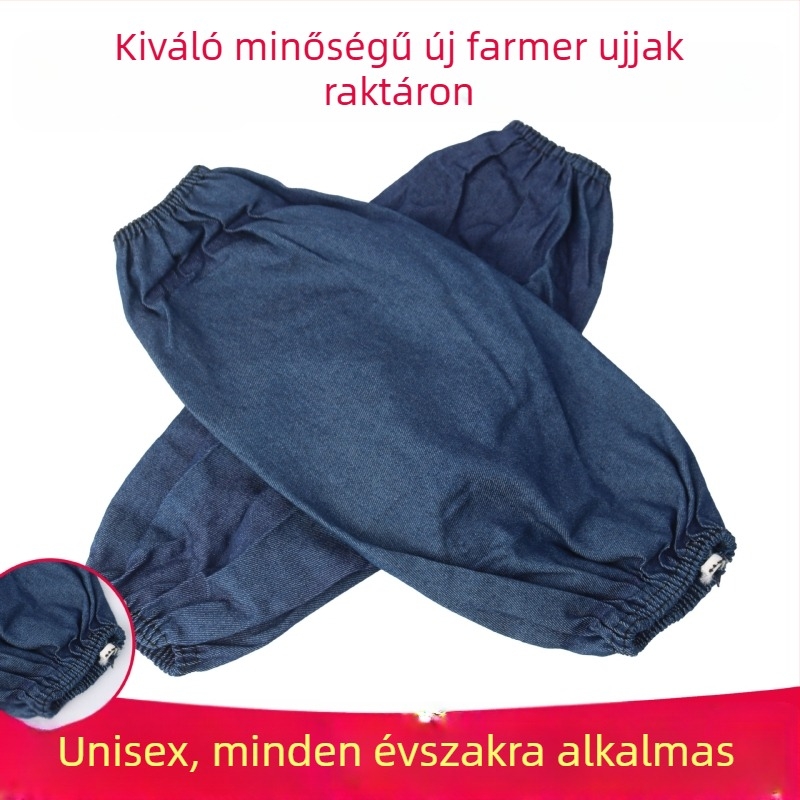 Denim ujjvédők munkához, uniszex, négytűs varrással, olajálló, foltálló és kopásálló