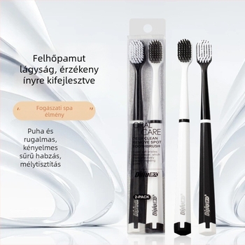 Puha sörtéjű fogkefék, kompakt fej, ergonómikus fogantyú, pároknak, fekete-fehér, dupla készlet, egyenként csomagolva