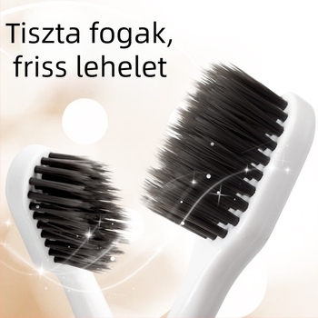 Puha sörtéjű fogkefék, kompakt fej, ergonómikus fogantyú, pároknak, fekete-fehér, dupla készlet, egyenként csomagolva