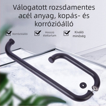 Rozsdamentes acélból készült L-alakú, kettős görbületű fürdőszobai üvegajtó fogantyú, modern minimalist stílus