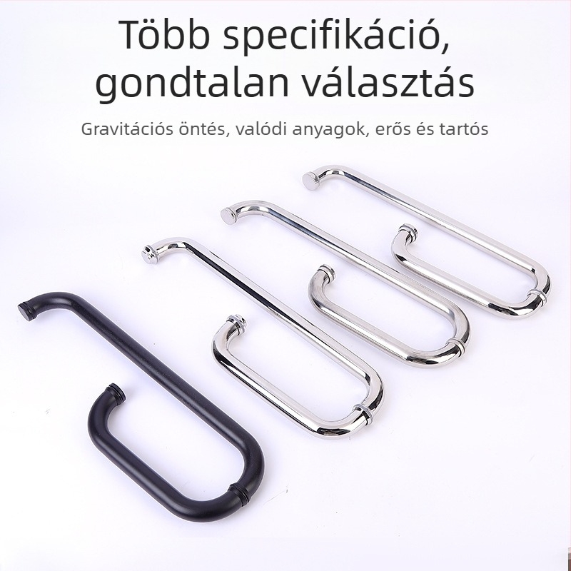 Rozsdamentes acélból készült L-alakú, kettős görbületű fürdőszobai üvegajtó fogantyú, modern minimalist stílus