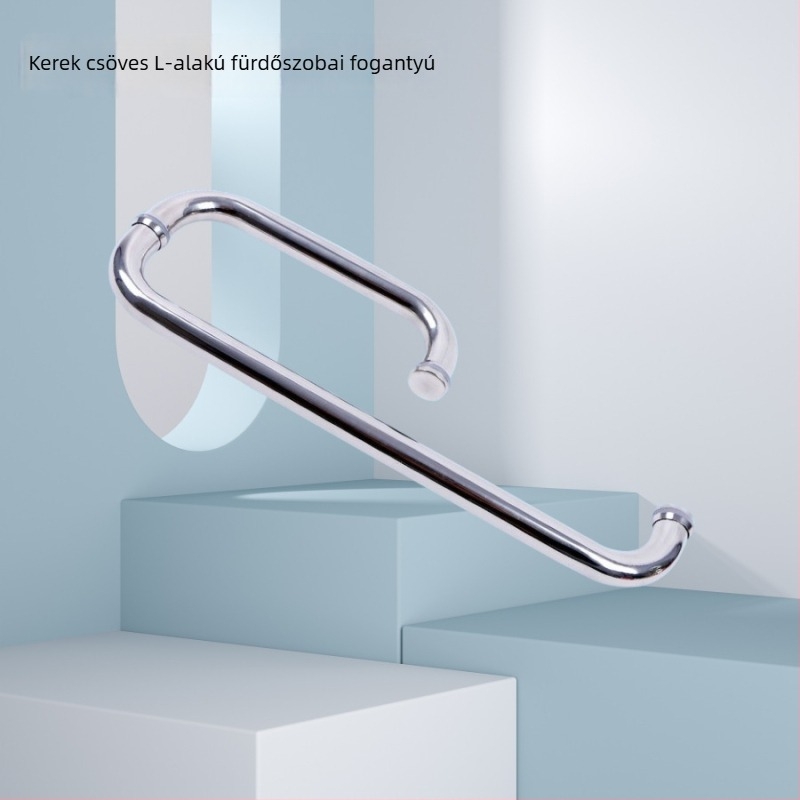 Rozsdamentes acélból készült L-alakú, kettős görbületű fürdőszobai üvegajtó fogantyú, modern minimalist stílus