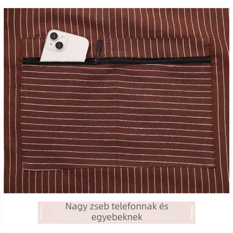 Egyszerű hosszú kötény függőleges csíkokkal, otthoni konyhához, olajálló, nagy zseb és állítható pántok