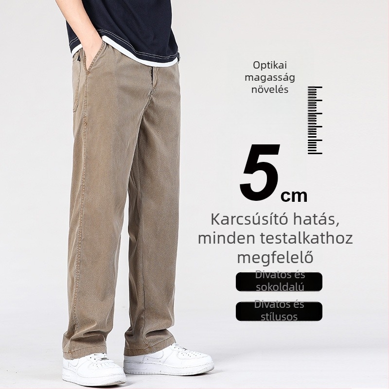 Férfi Tencel nyári casual nadrág, laza szabás, egyenes, hosszú, amerikai stílusú széles szárú
