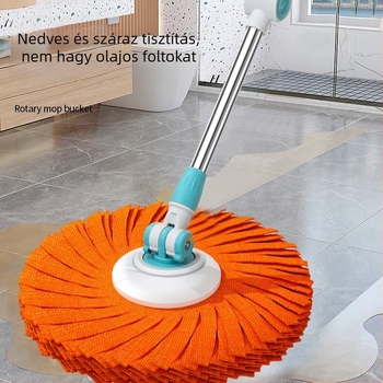 Háztartási forgó mop száraz és nedves tisztításra, kéz nélküli kicsavarás, megnagyobbított és megvastagodott fej, egyszerű egy lépéses tisztítás vödörrel fa padlókhoz