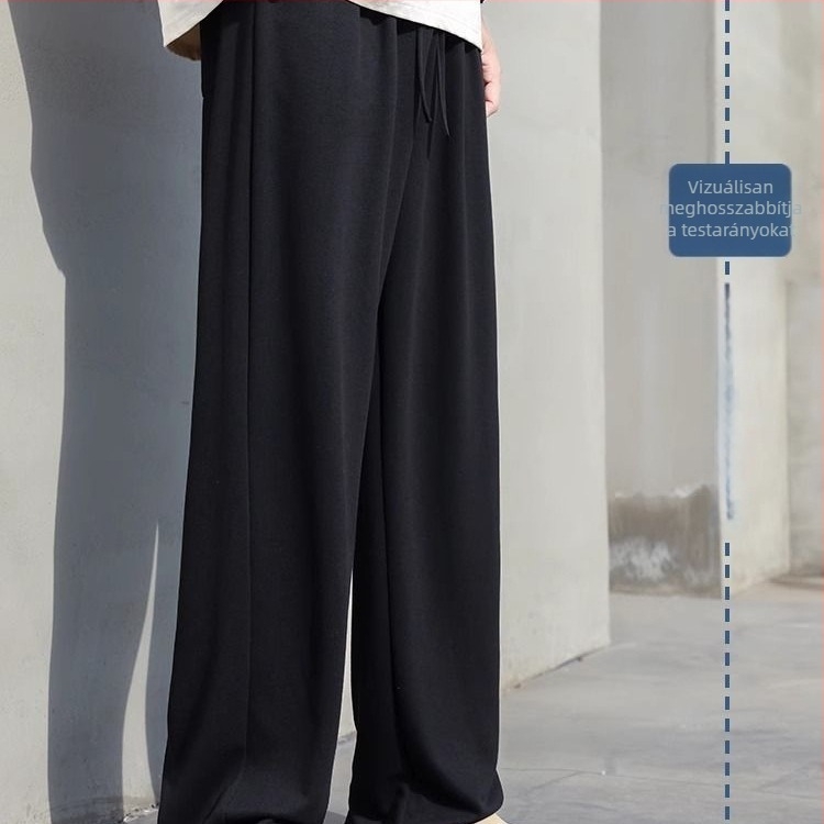 Férfiak számára készült ice silk nadrág nyárra: vékony, lazán, sokoldalú, drapált esésű, széles lábszárú, hosszú, casual.