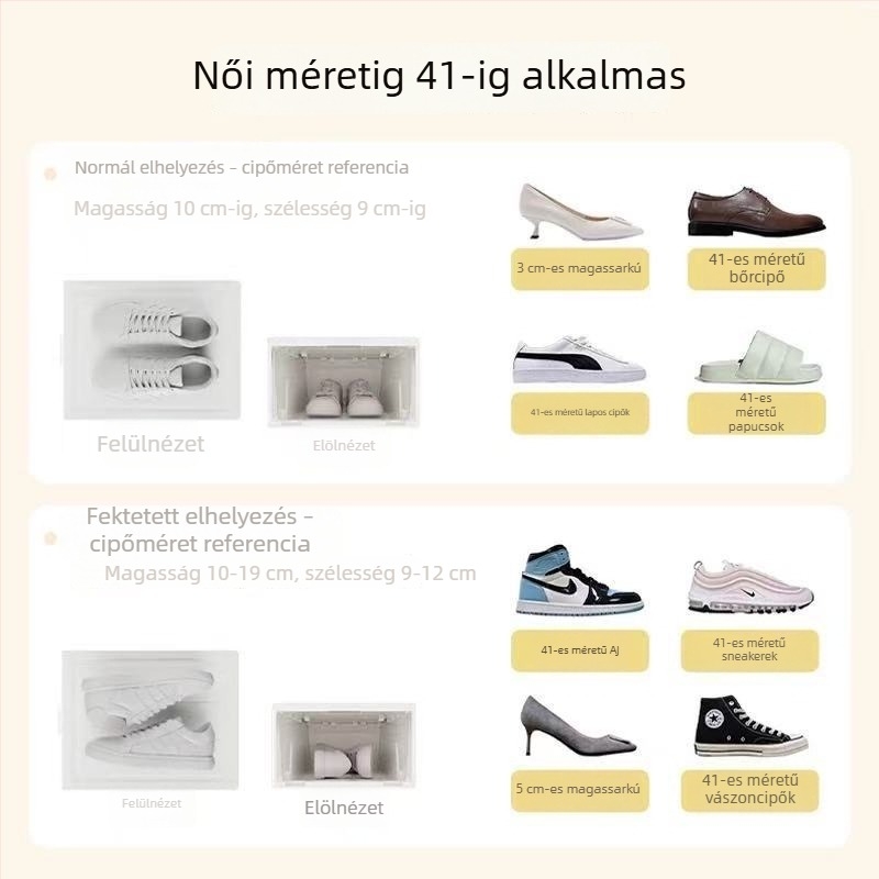 Átlátszó, erős műanyag cipősdoboz porvédett fedéllel, összecsukható tároló a cipők számára, helytakarékos