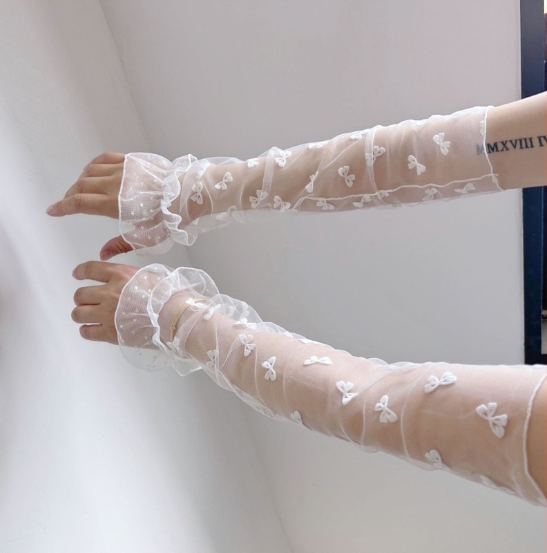 Nyári pöttyös Lolita hálószövésű ujjvédők, UV-védelem, könnyű és lélegző, pliszézett tüllből, nőknek
