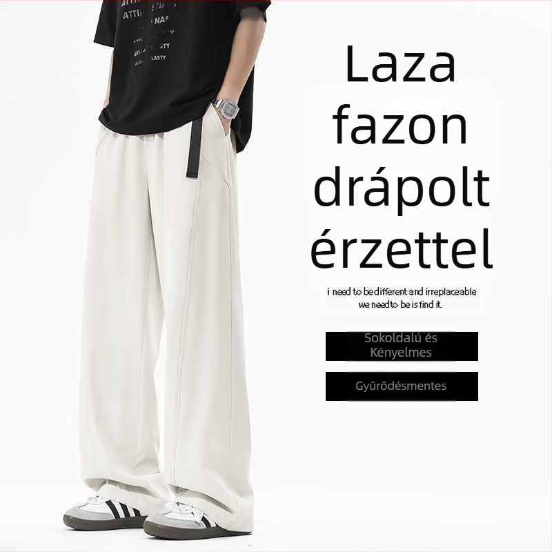 Férfi sabre-stílusú casual nadrág, 2025 nyár, vékony anyag, laza fazon, fekete és krém