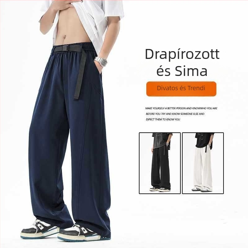 Férfi sabre-stílusú casual nadrág, 2025 nyár, vékony anyag, laza fazon, fekete és krém