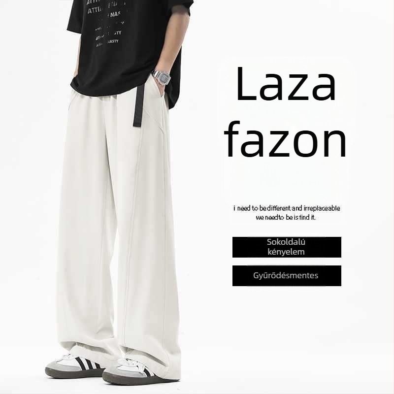 Férfi sabre-stílusú casual nadrág, 2025 nyár, vékony anyag, laza fazon, fekete és krém
