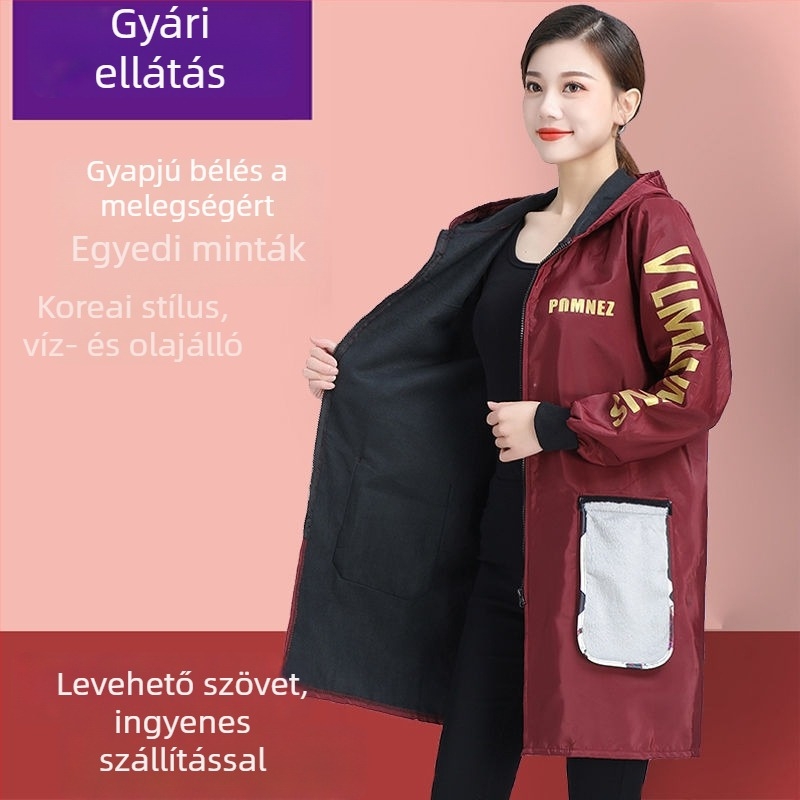 Uniszex kötény hosszú ujjakkal, fleece béléssel, téli vízálló munkaruha felnőtteknek
