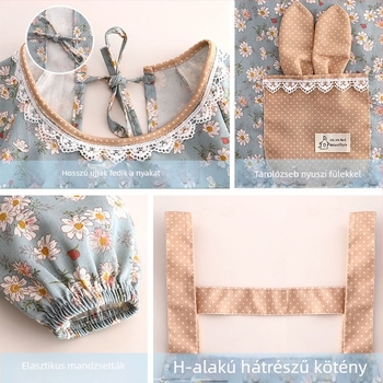 Hercegnő stílusú vászon hosszú ujjú kötény nőknek, légáteresztő, szennyeződésálló konyhai és catering munkaruha