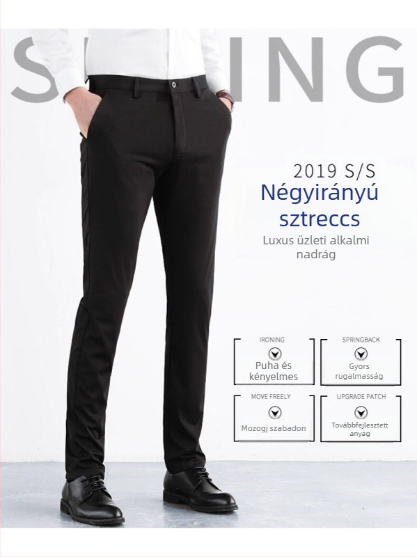 Férfi nadrág tavasz-nyár, egyenes szabás, karcsú, Ice Silk anyagú, egyszínű, üzleti-casual viselet