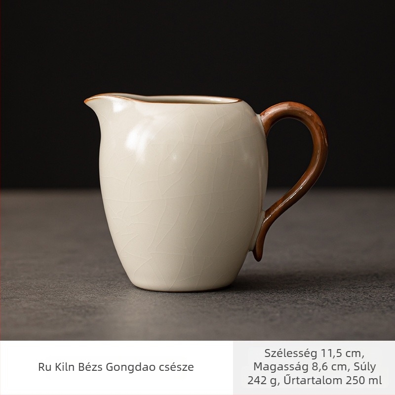 Beige Ru-porcelán kerámia teáscsésze égésvédő fogantyúval, otthoni teaceremóniához