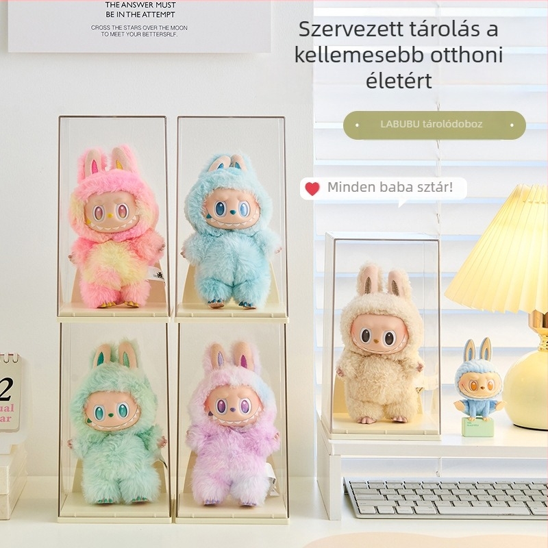 Labubu átlátszó bemutató doboz, halmozható, Bubble Mart blind box tárolásához
