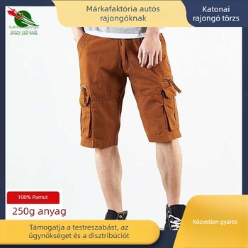 Férfi casual rövidnadrág, laza szabású, széles szárú, munkaruházat-ihletésű stílus, középméretű hossz, pamut, nyár, több zseb