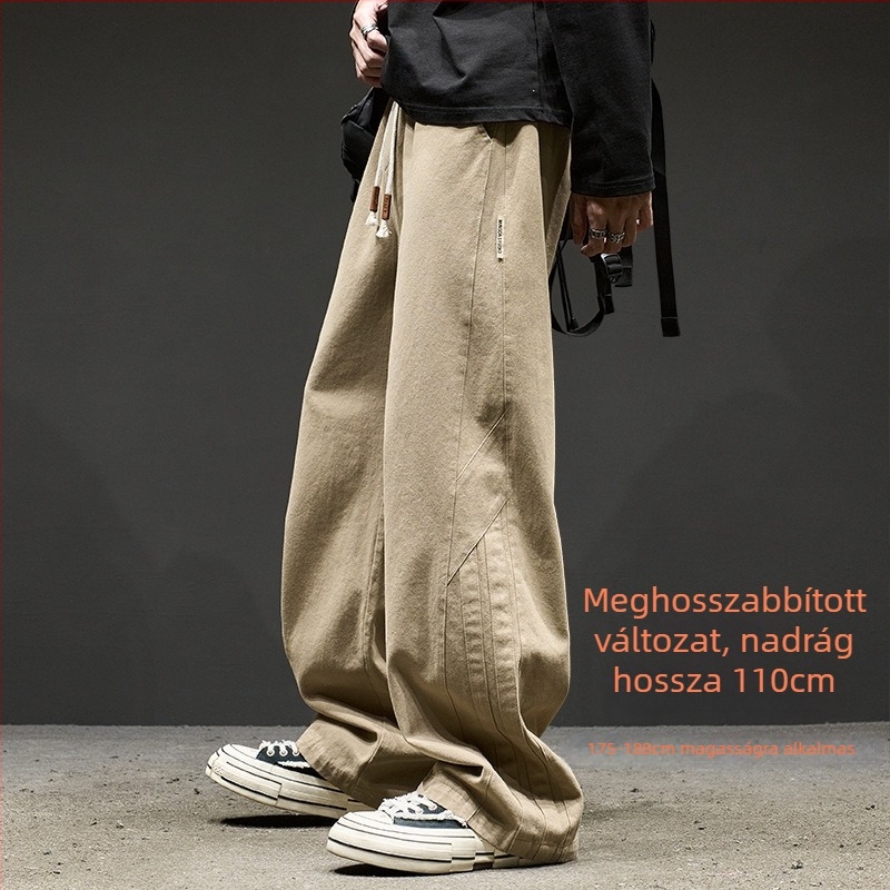 Őszi hosszú laza sportnadrág magas férfiaknak, széles szárú, 100% pamut