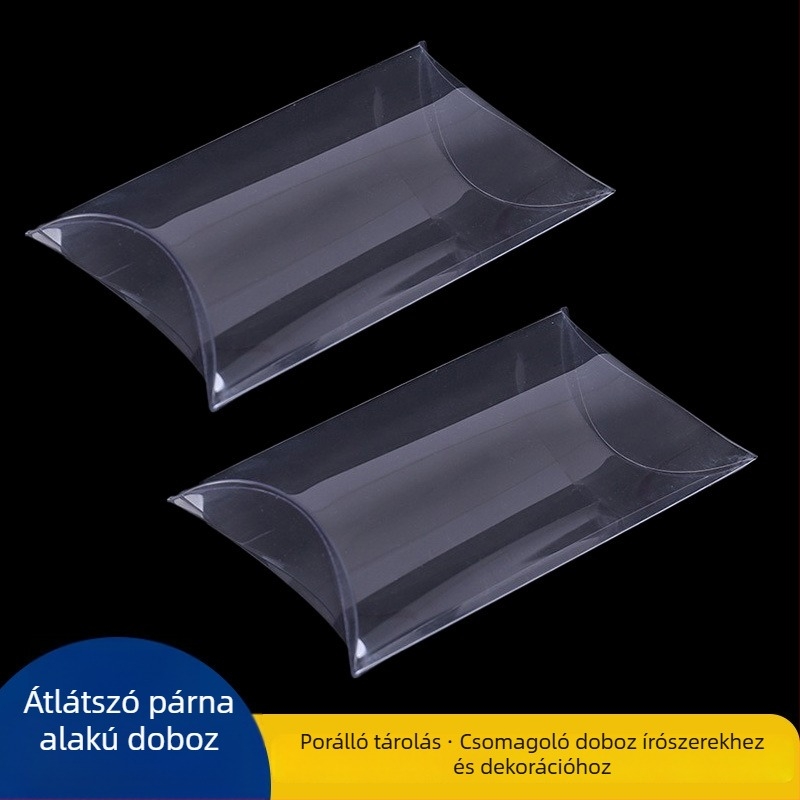 Átlátszó PVC párna alakú doboz, porvédett műanyag csomagoló doboz ékszerek és kisebb tárgyak számára, összecsukható.