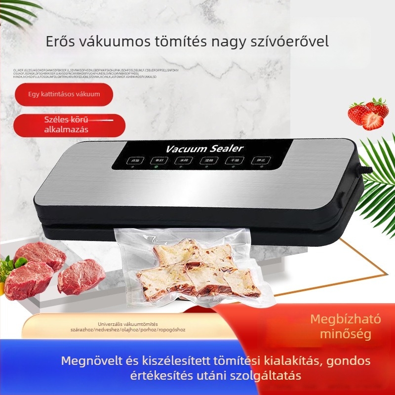 Élelmiszer vákuumcsomagoló gép, kis méretű, automatikus, erős szívás, ABS ház.