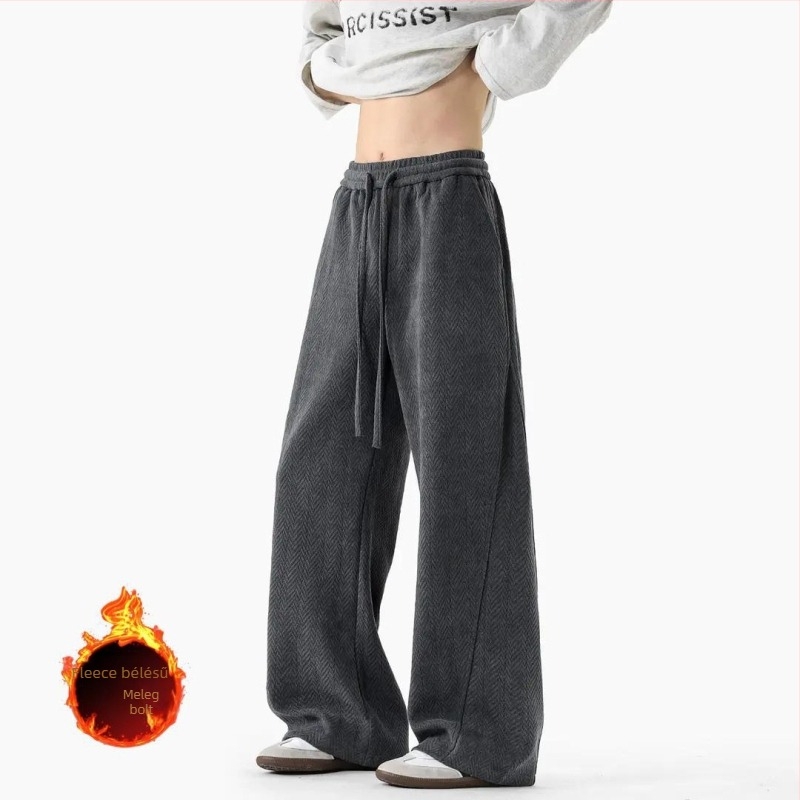 Férfiaknak 450 g súlyú melegítőnadrág fleece-béléssel, gabonás mintával, széles szabás