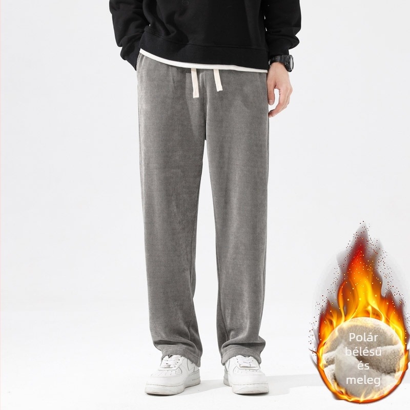 Férfiak pluszméretű, egyenes szabású casual nadrág, chenille anyagból, hosszú, őszi-téli szezonra