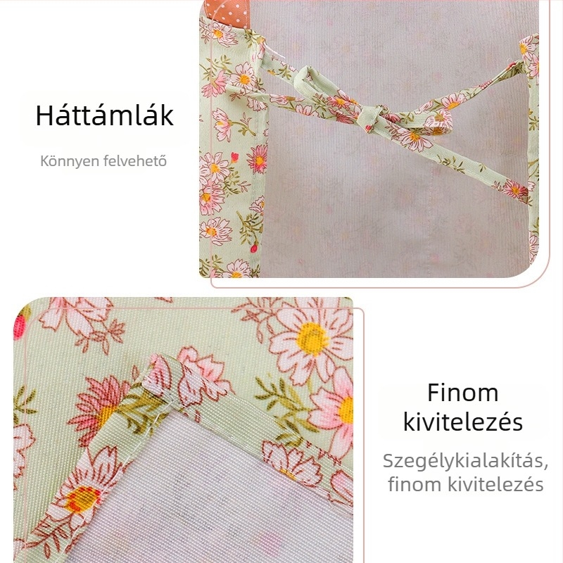 Női kötény hosszú ujjú, poliészter, virágmintás, kétoldalas, foltálló, modern stílus
