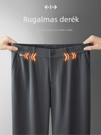 Férfi modal anyagú vastagított nadrág, lazán szabott, őszi-téli, középkorú férfiaknak, magas derekú, cipzáros záródás, egyszínű