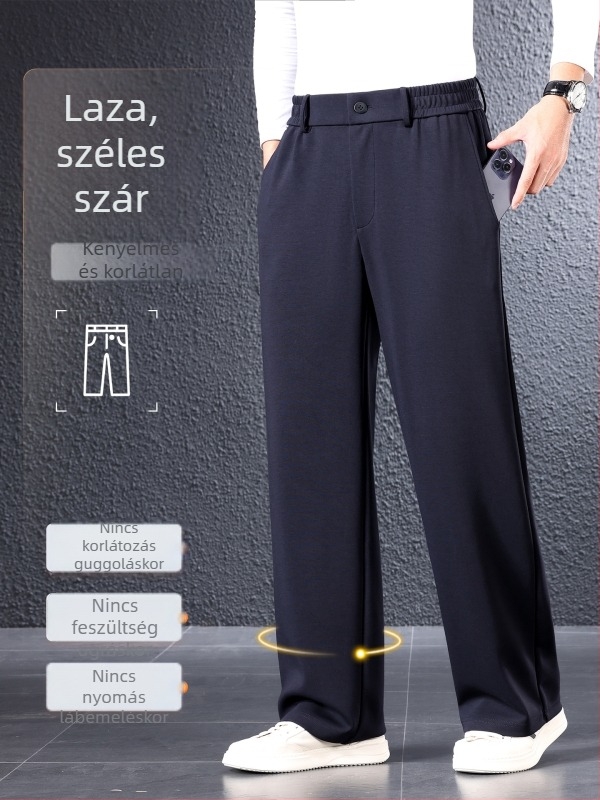 Férfi modal anyagú vastagított nadrág, lazán szabott, őszi-téli, középkorú férfiaknak, magas derekú, cipzáros záródás, egyszínű